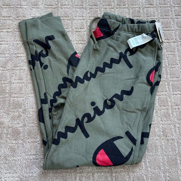 Champion Unisex Reverse Weave Logo Print Sweatpants Joggers Sz M Green NWT - Picture 1 of 6